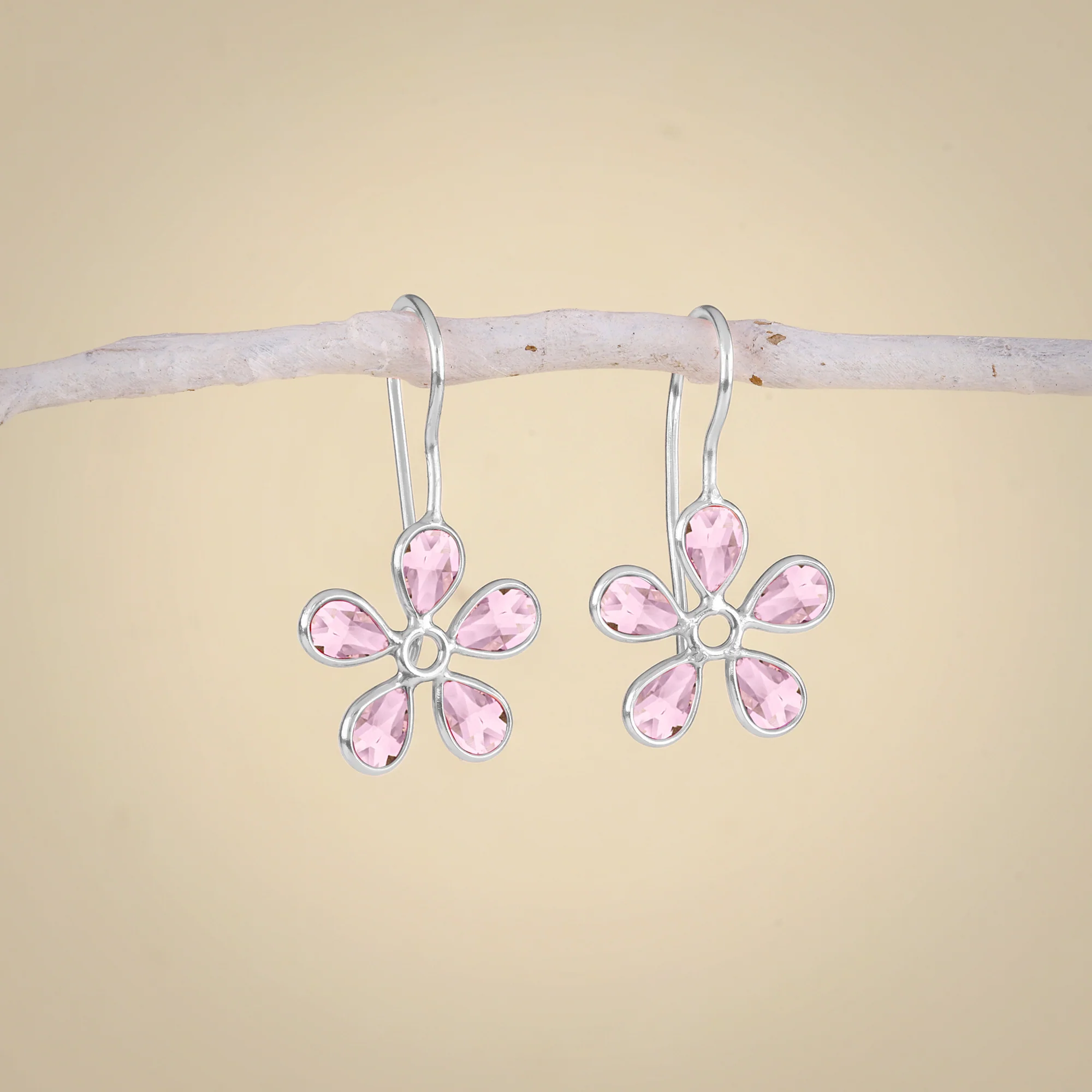 Silver Pink Dahlia Earrings - Image 2