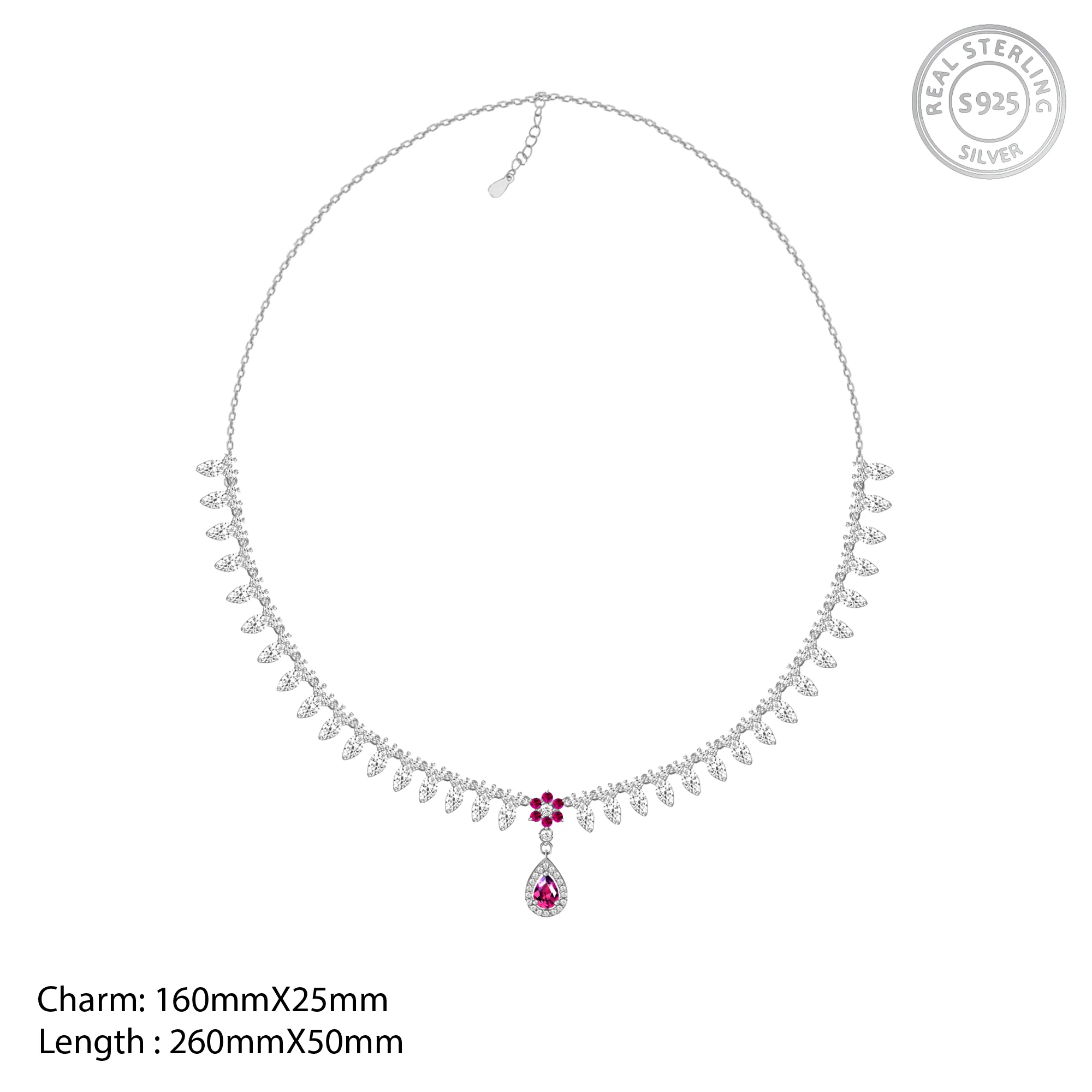 Silver Pink Flower Drop Solitaire Set - Image 3