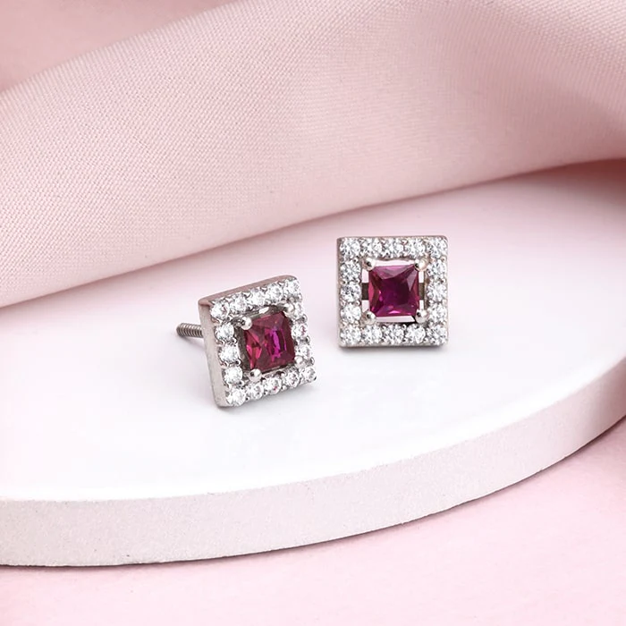 Silver Pink Quad Earrings - Image 2