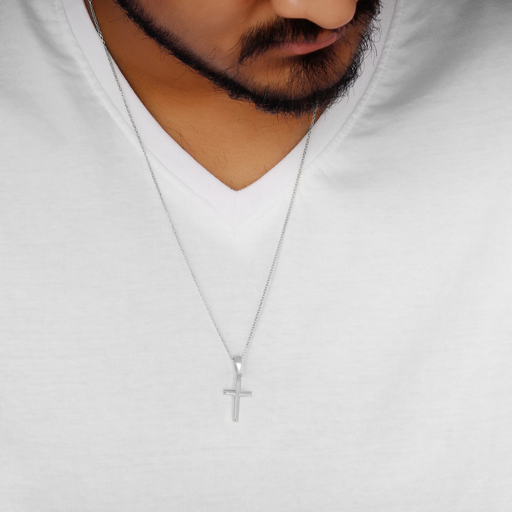 Silver Blessed Holy Cross Pendant with Link Chain - Image 4