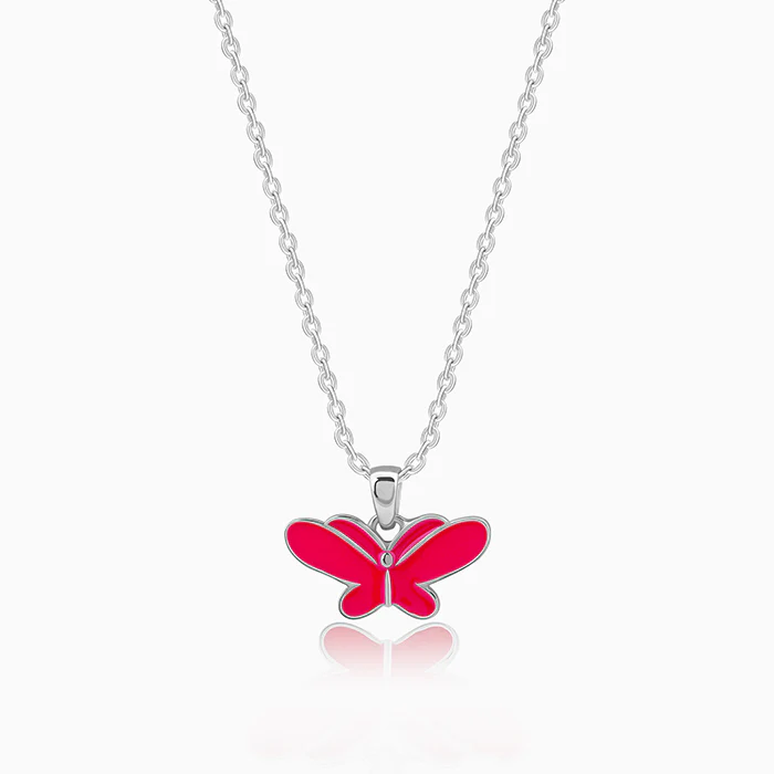 Silver Pookie Butterfly Kids Pendant With Link Chain