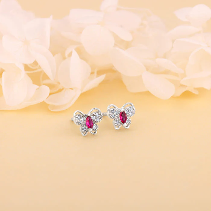 Silver Pop Pink Studded Butterfly Studs - Image 2