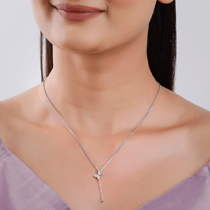 Silver Pretty Butterfly Pendant with Link Chain - Image 3