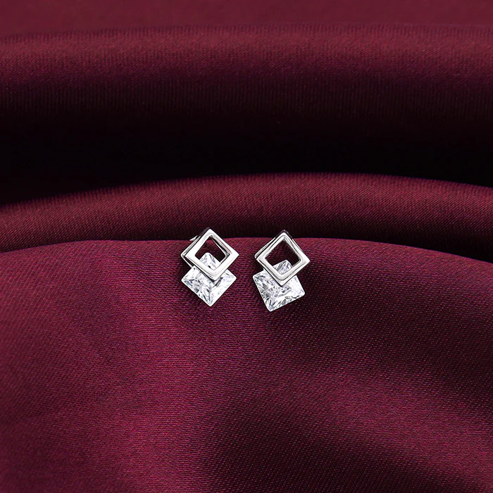 Silver Quadrangle Earrings - Image 2