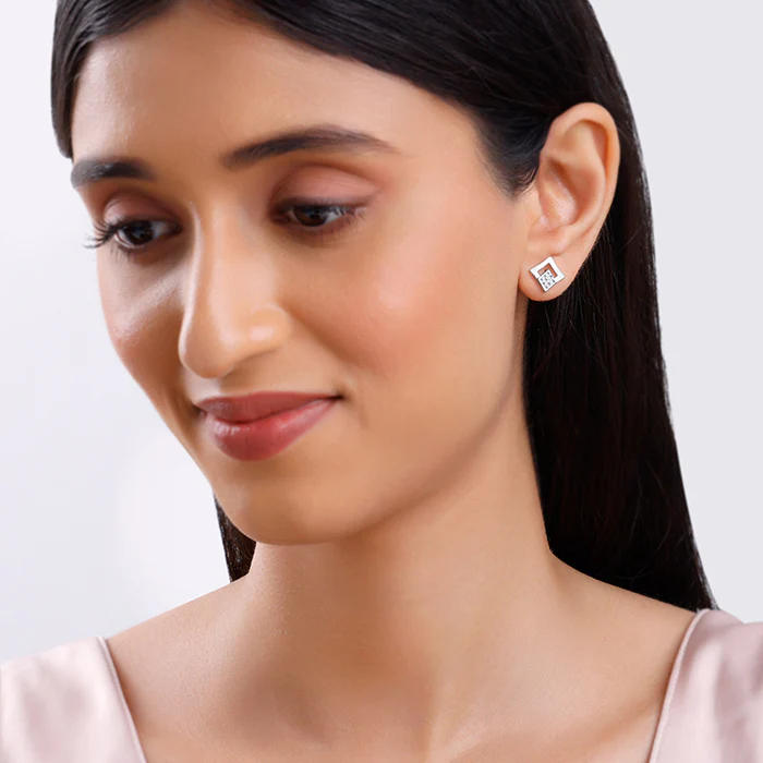 Silver Radiant Rhombus Earrings - Image 3