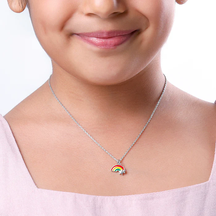 Silver Rainbow Hug Kids Pendant With Link Chain - Image 3