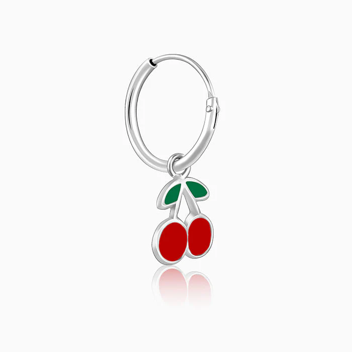 Silver Red Cherry Kids Hoop Earrings (4-12 yrs) - Image 5