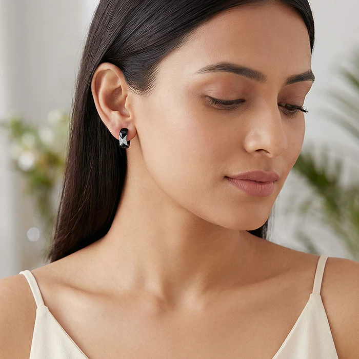 Silver Reflection J Hoop Earrings - Image 3