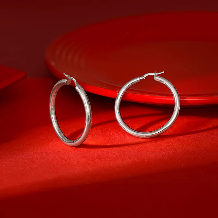 Silver Round Hoop Earring - Image 2