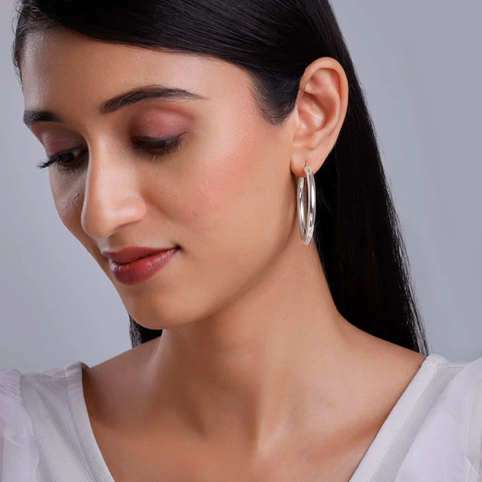 Silver Round Hoop Earring - Image 3