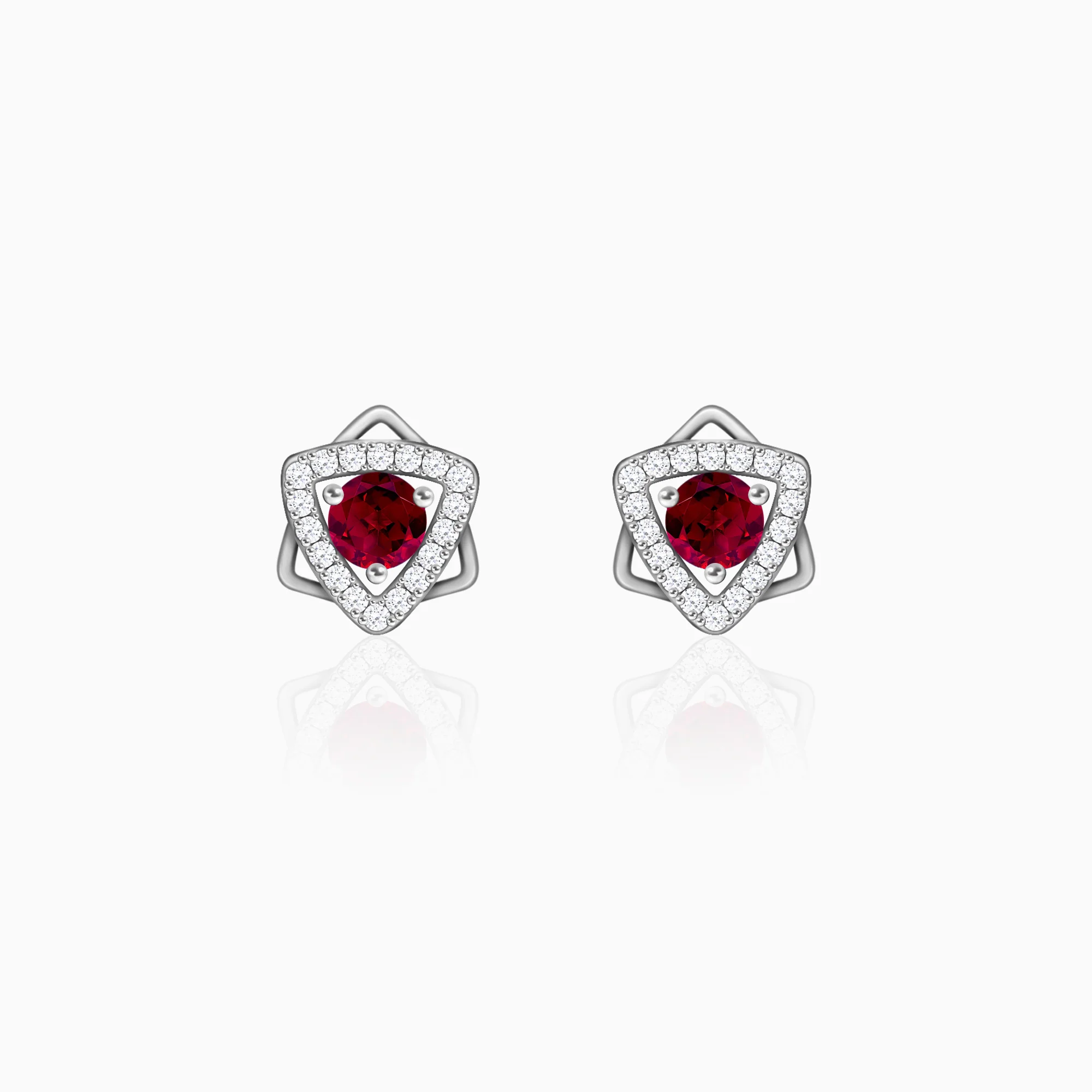 Silver Ruby Red Star Earrings