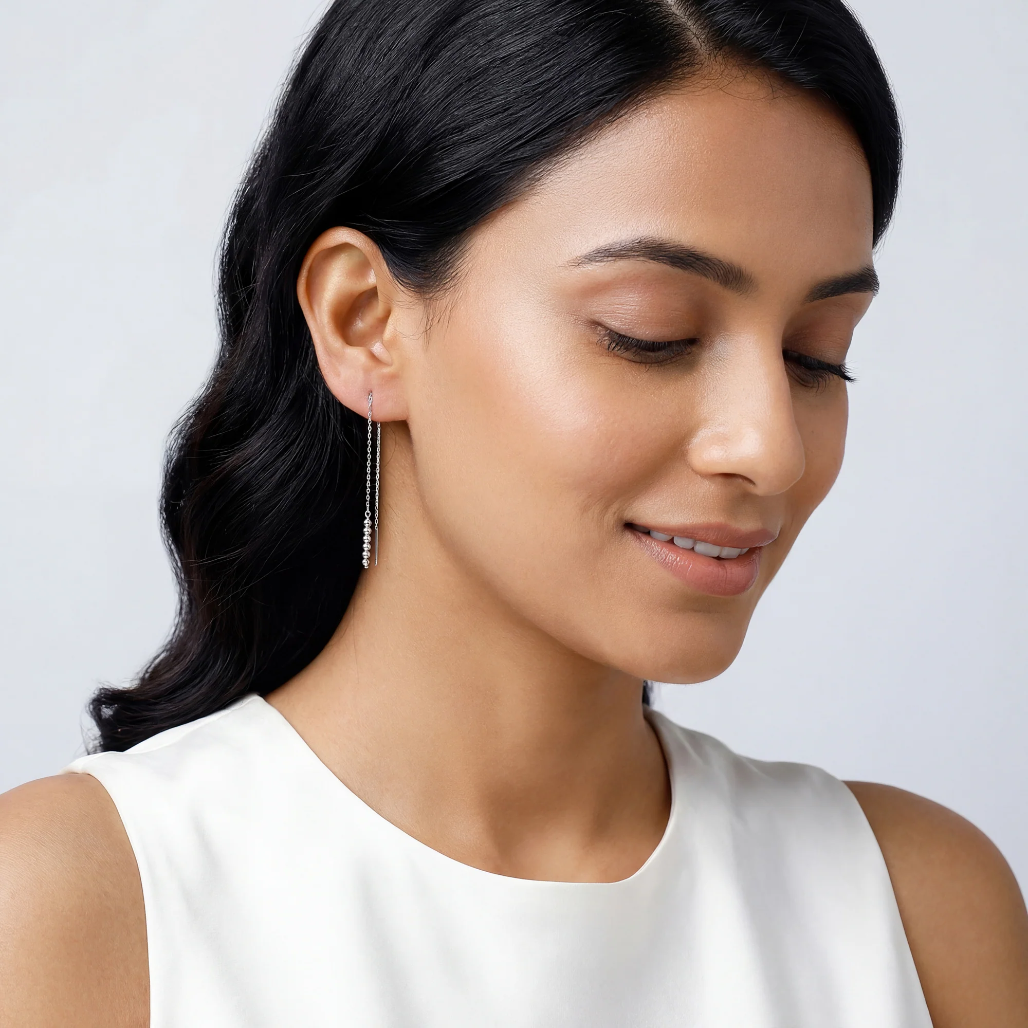 Silver Seriqo Flow Sui Dhaga Earrings - Image 3