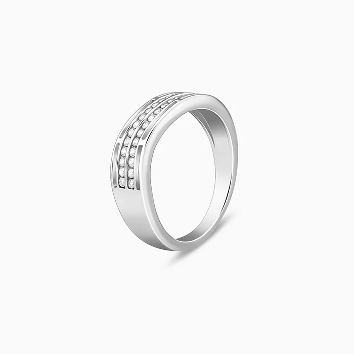 Silver Shimmer Wave Ring For Him - Image 4