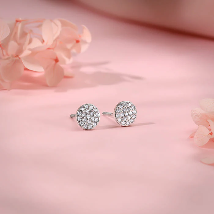 Silver Shimmering Sphere Stud Earrings - Image 2