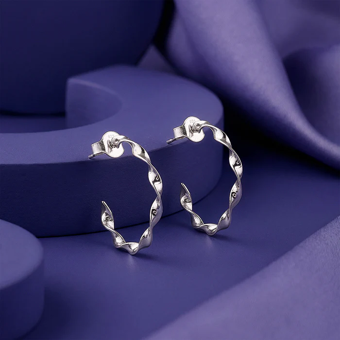 Silver Shine Twisted Hoop Earrings - Image 2
