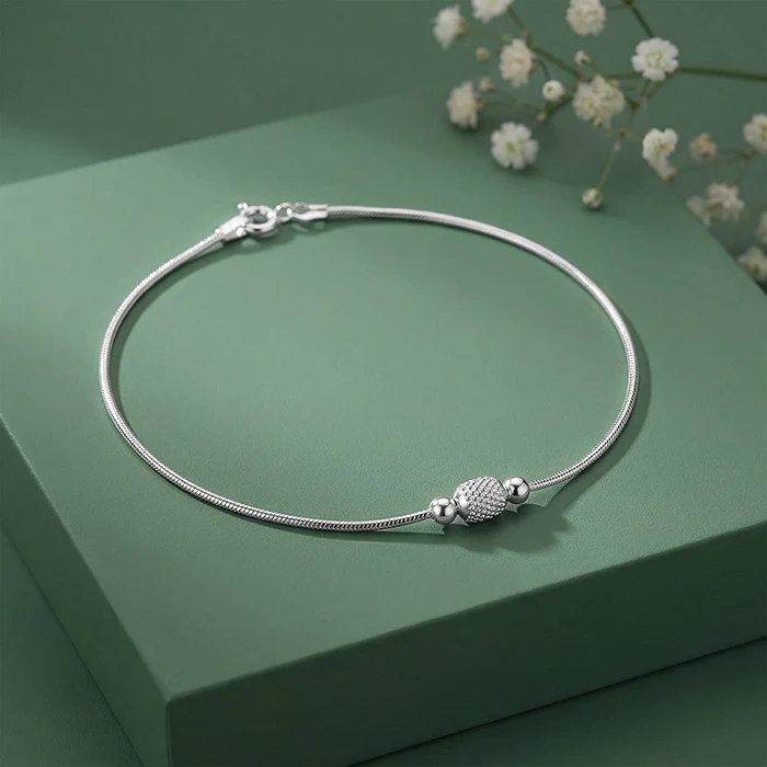 Silver Single Sphere Chain Anklet - Image 2