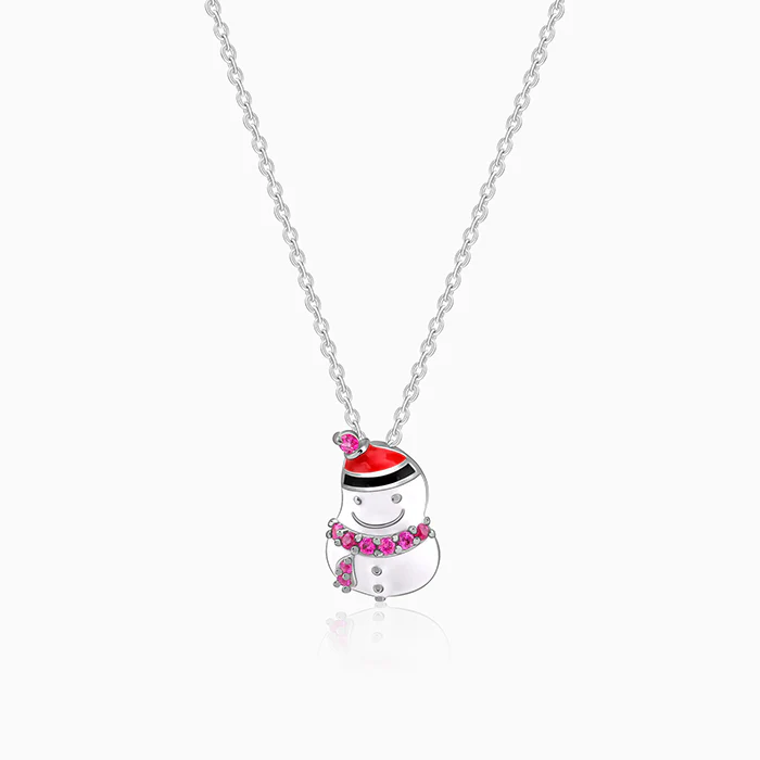 Silver Snowman Kids Pendant With Link Chain
