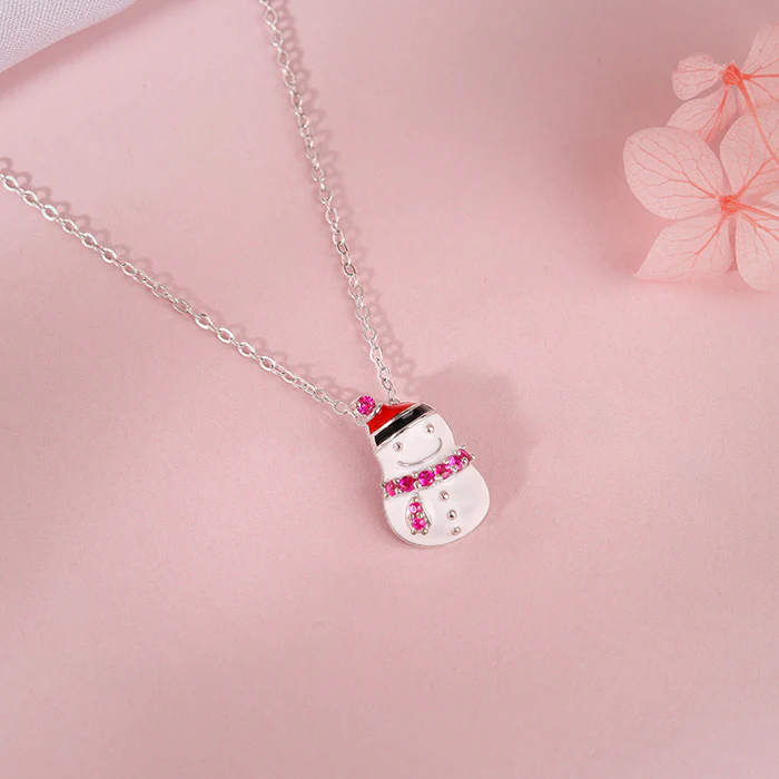Silver Snowman Kids Pendant With Link Chain - Image 2