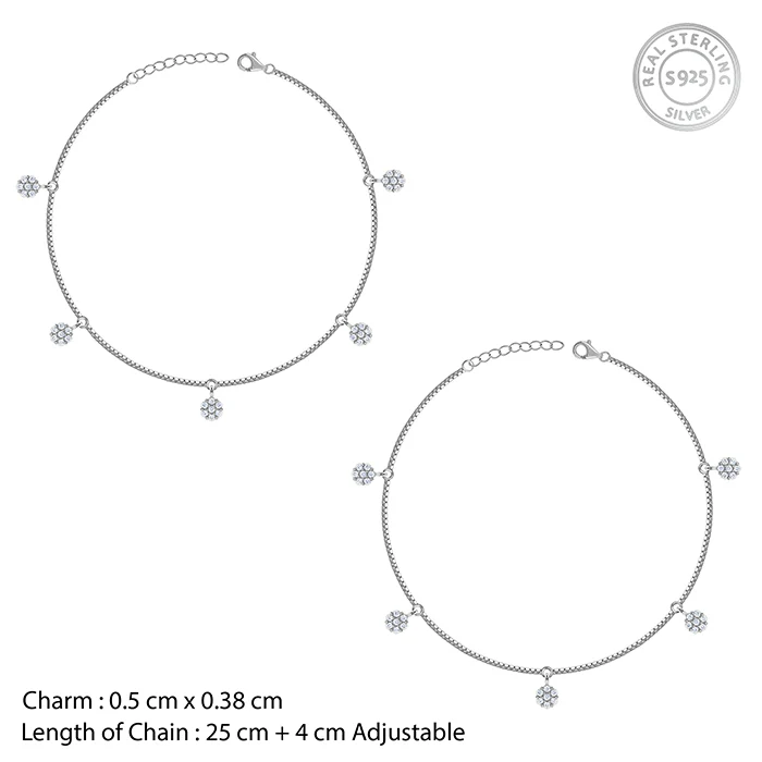 Silver Snowflake Sparkle Charm Anklet - Image 4
