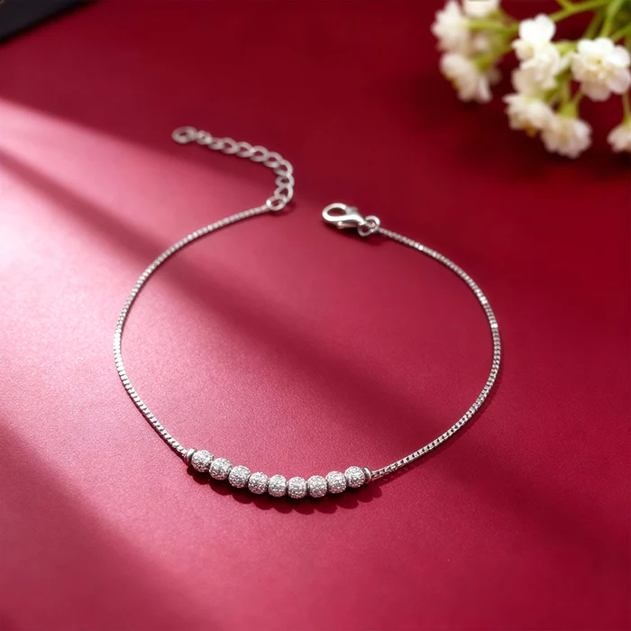 Silver Sparkling Bead Anklet - Image 2