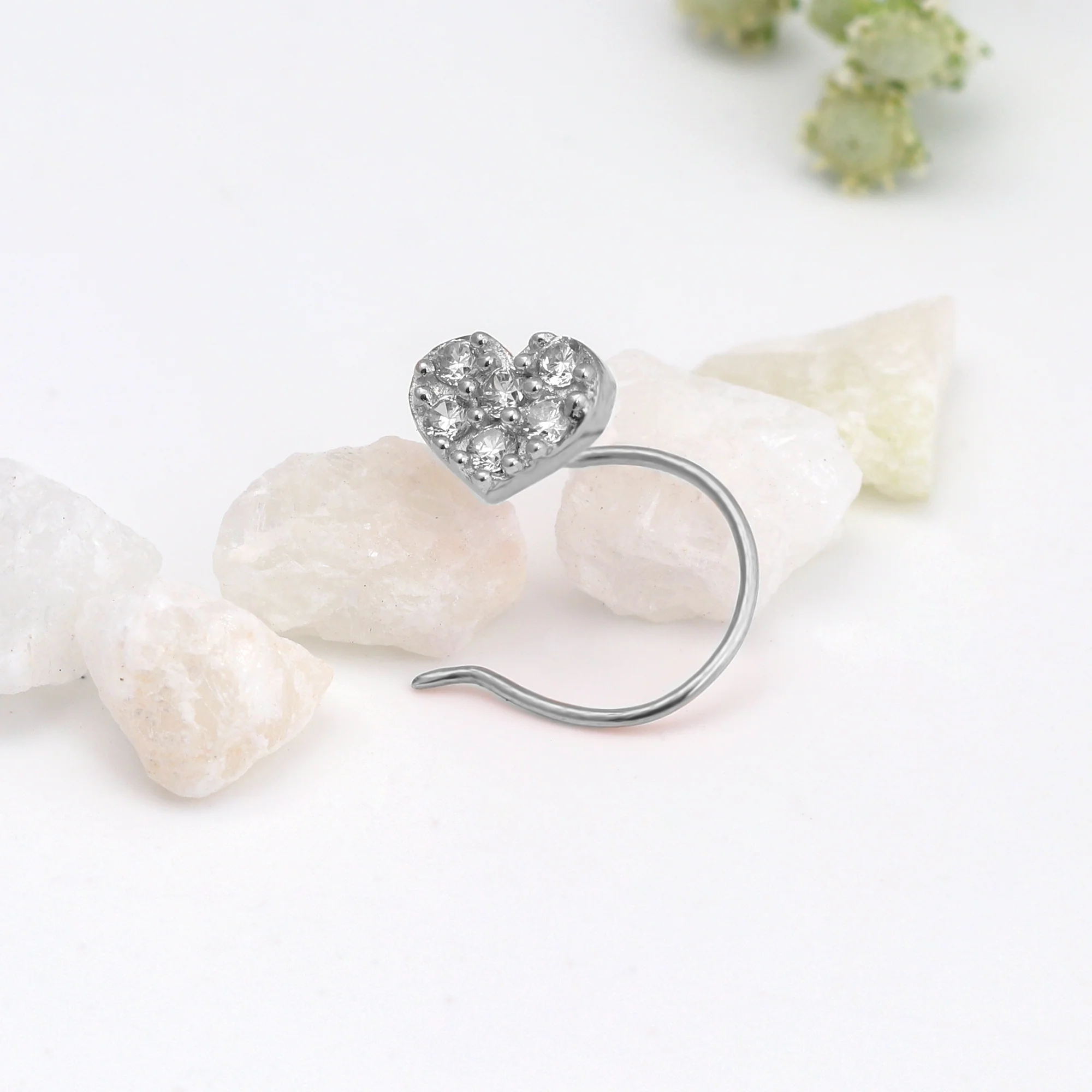 Silver Sparkling Heart Nose Pin - Image 3