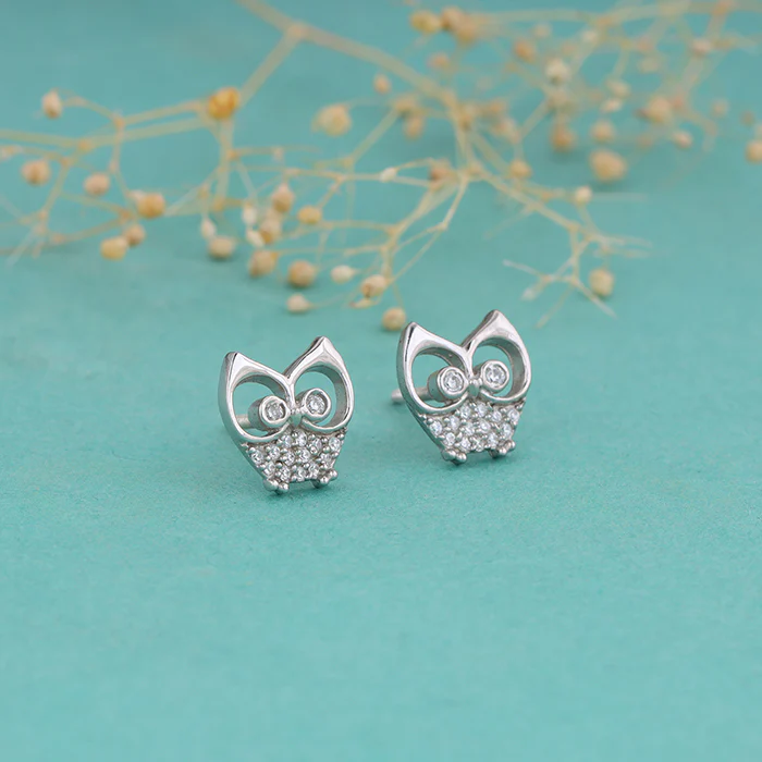 Anushka Sharma Silver Sparkling Owl Earrings - Image 2