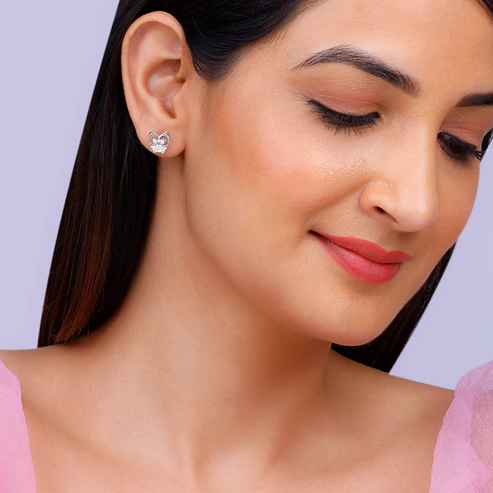 Anushka Sharma Silver Sparkling Owl Earrings - Image 3