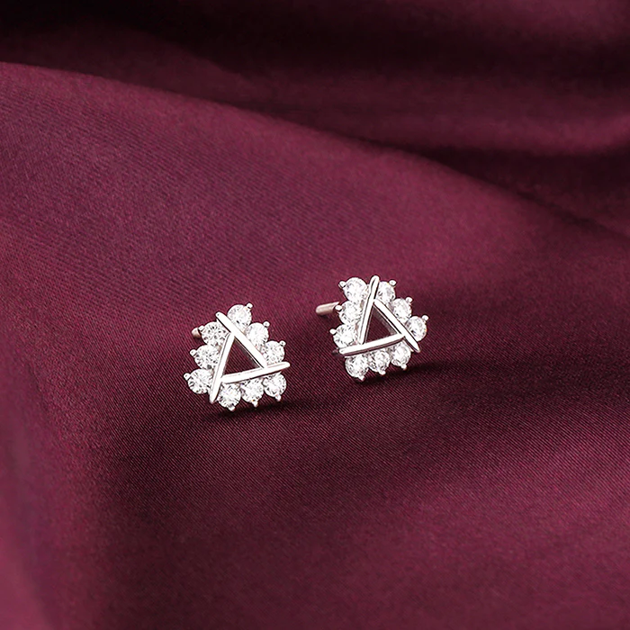 Silver Sparkly Triangle Earrings - Image 2