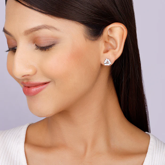 Silver Sparkly Triangle Earrings - Image 3
