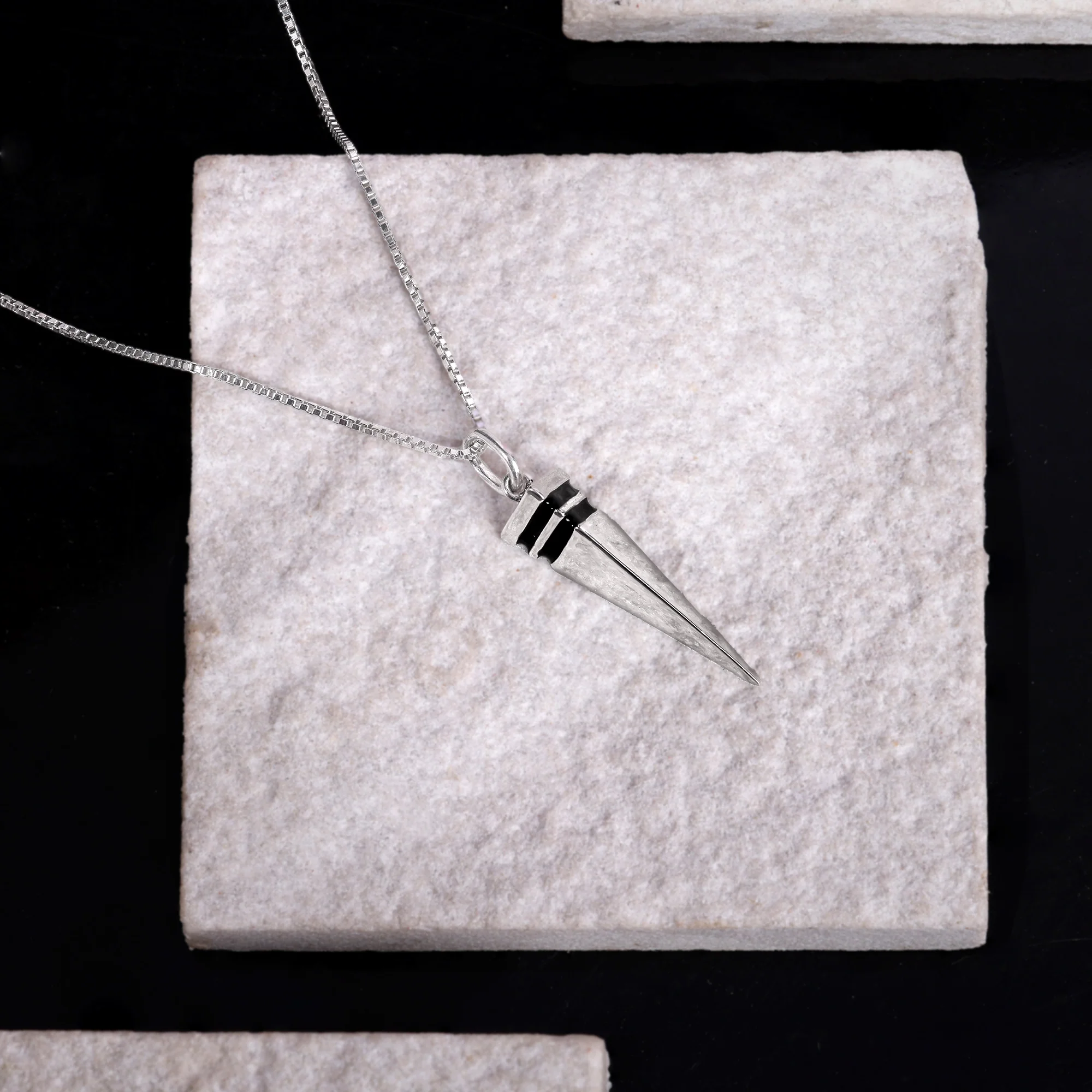 Silver Spike Pendant With Link Chain For Him - Image 2