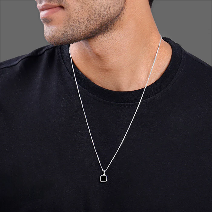 Silver Squared Up Pendant With Link Chain For Him - Image 3