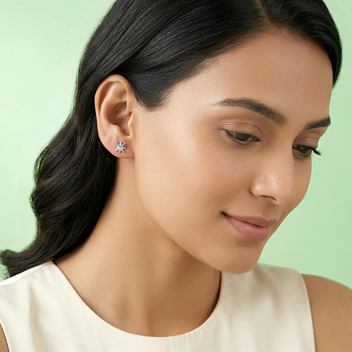 Silver Starburst Stud Earrings - Image 3
