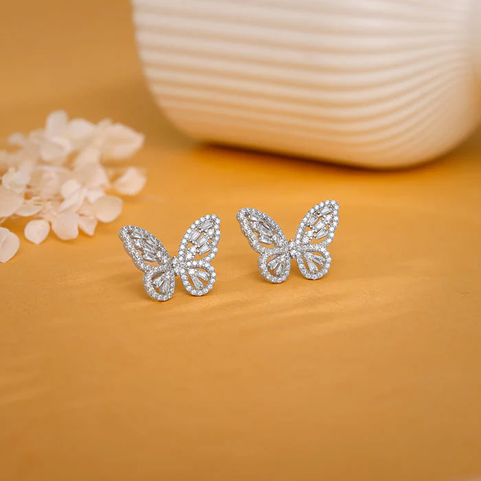 Silver Butterfly Gleam Earrings - Image 2