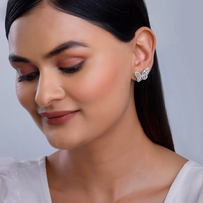 Silver Butterfly Gleam Earrings - Image 3