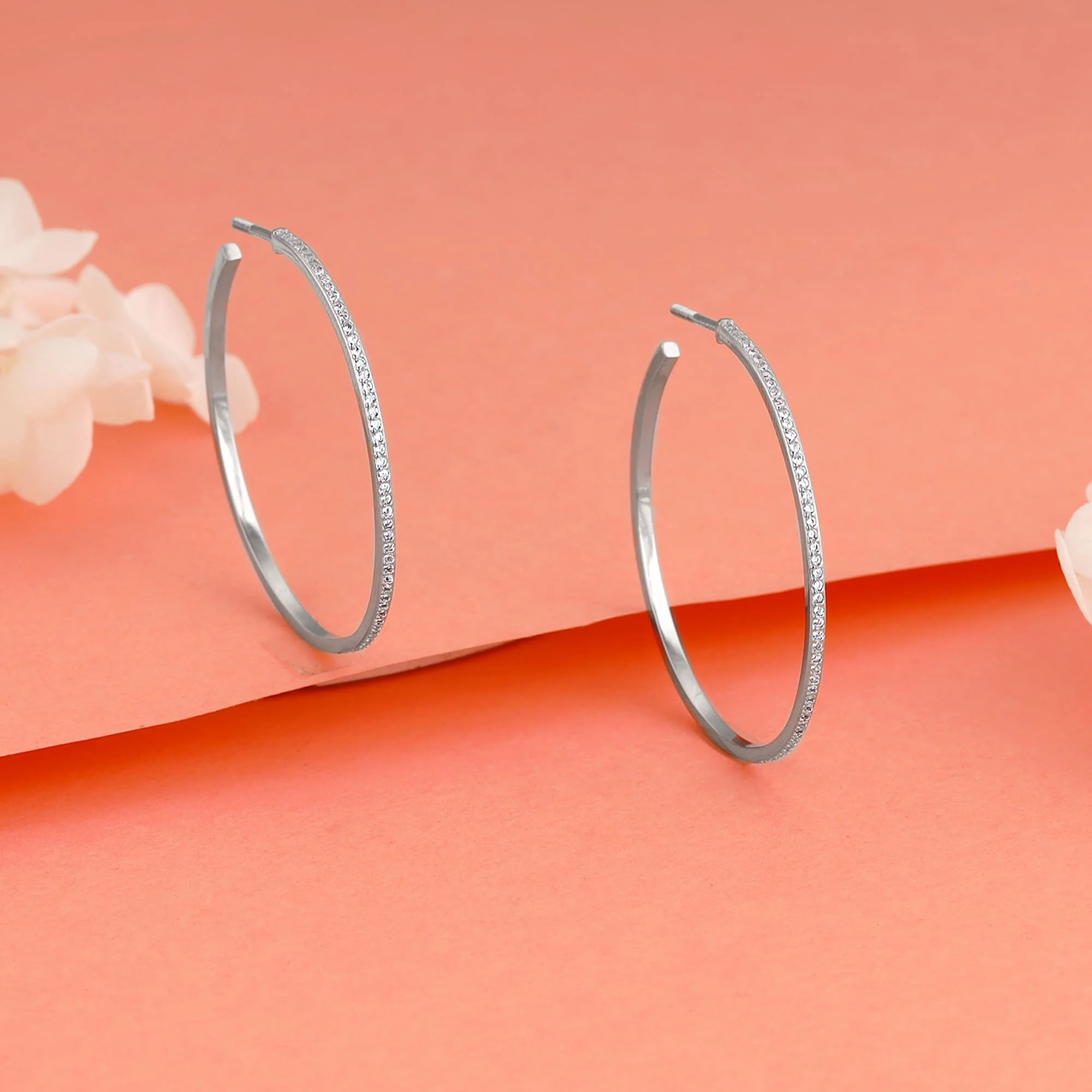 Silver Studded Hoop Earrings - Image 2