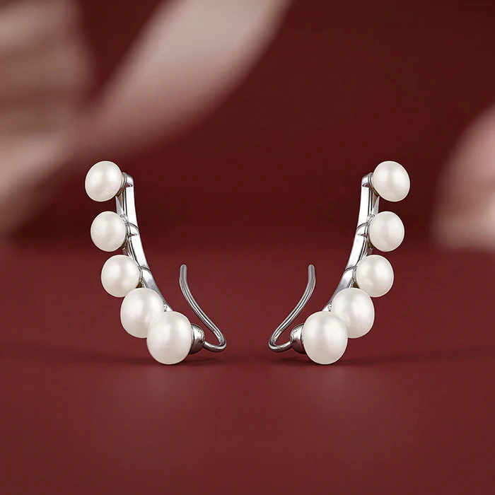 Silver Susan Pearl Climber Earrings - Image 2