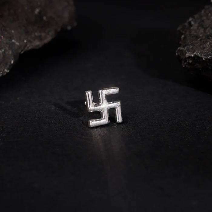 Silver Swastik Stud For Him - Image 3