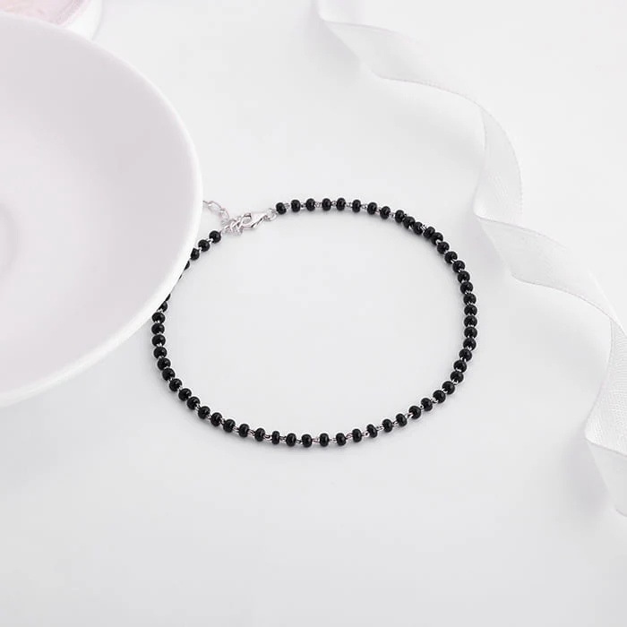 Silver Swaying Shadows Black Beads Anklet - Image 2