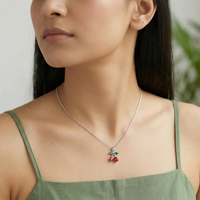 Silver Sweet Cherry Pendant With Link Chain - Image 3