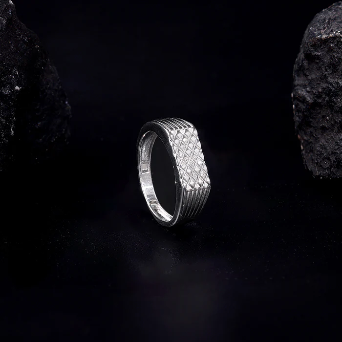 Silver Textured Edge Ring For Him - Image 2