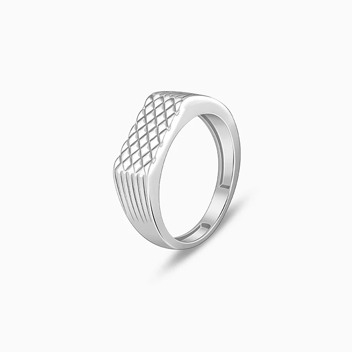 Silver Textured Edge Ring For Him - Image 4
