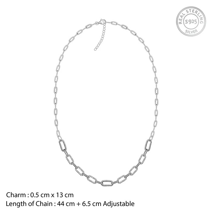 Silver Textured Paperclip Necklace - Image 4