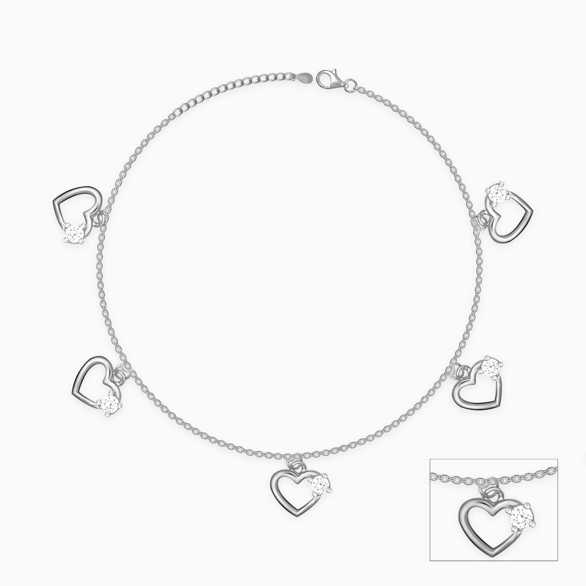 Silver Small Heart Charm Anklet - Image 3