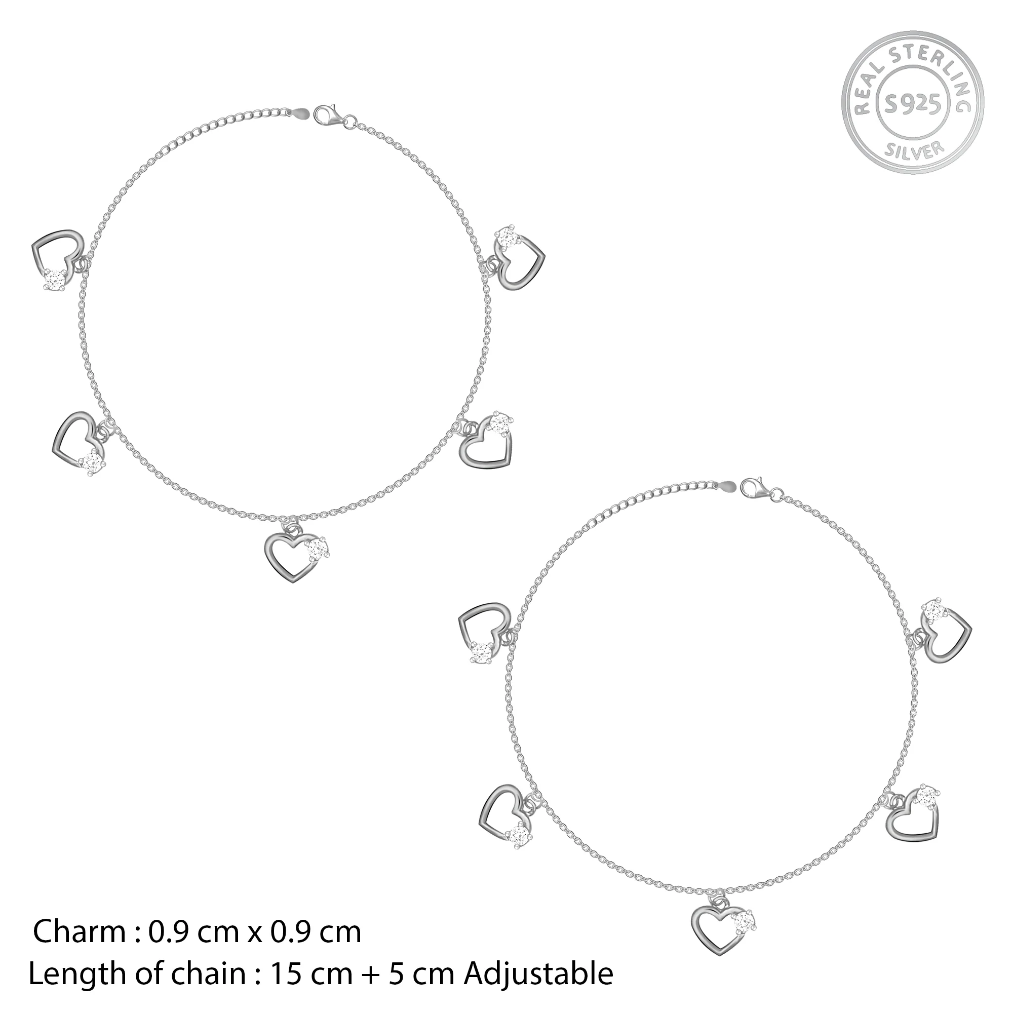 Silver Small Heart Charm Anklet - Image 4