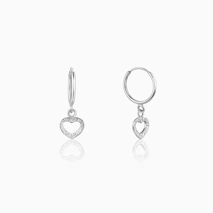 Silver Small Heart Drop Earrings