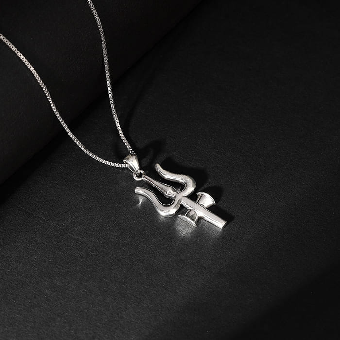 Silver Trident Pendant with Box Chain For Him - Image 2