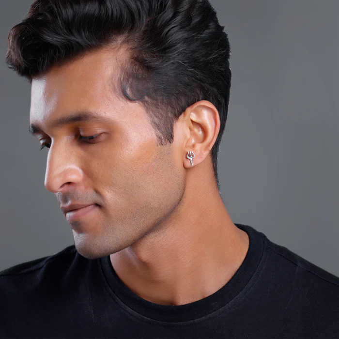 Silver Trident Stud For Him - Image 4