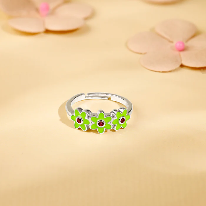 Silver Triple Bloom Kids Ring - Image 2