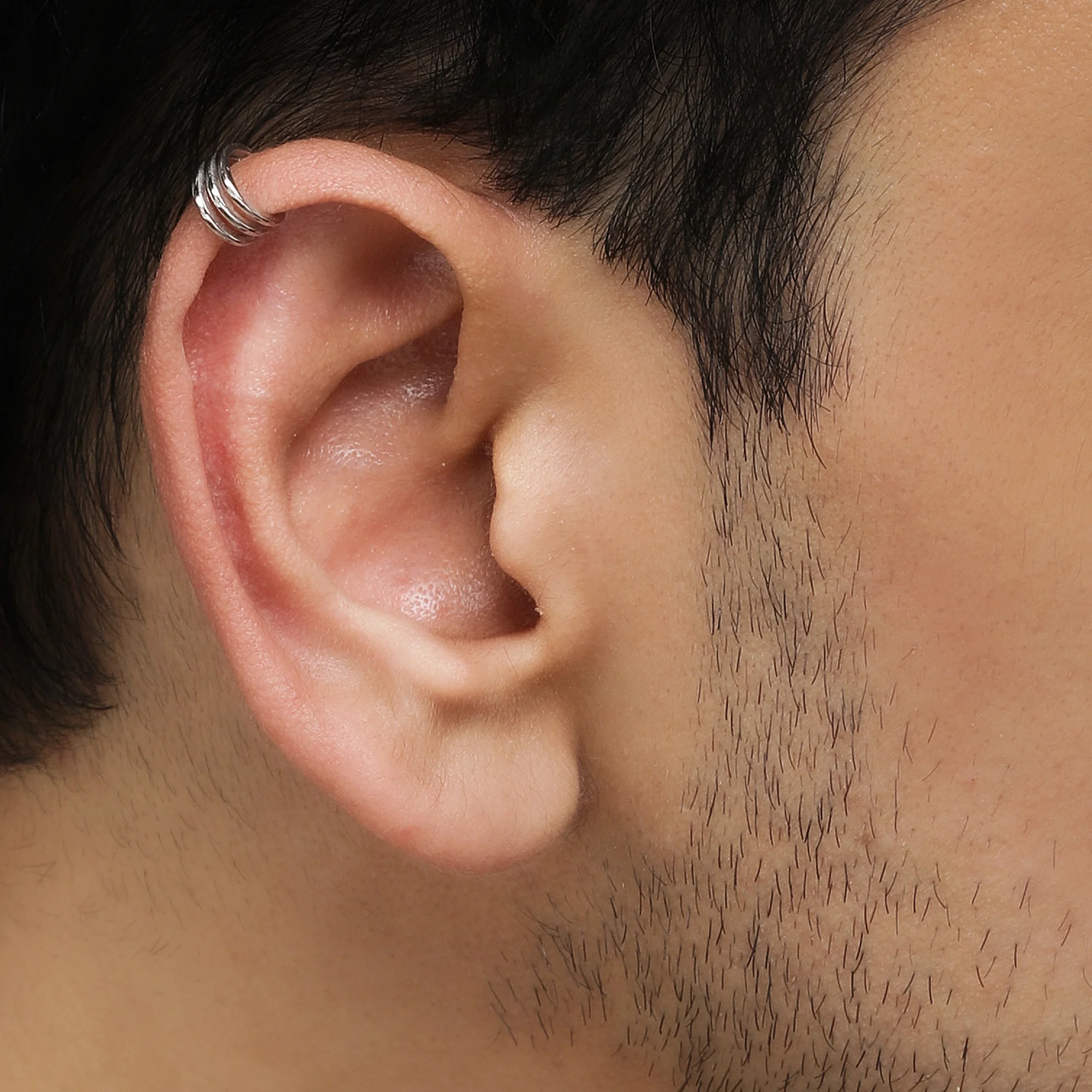 Silver Triple Clip On Hoop Earrings - Image 3