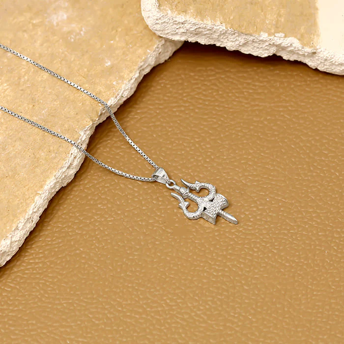 Silver Trishula Pendant with Box Chain For Him - Image 2